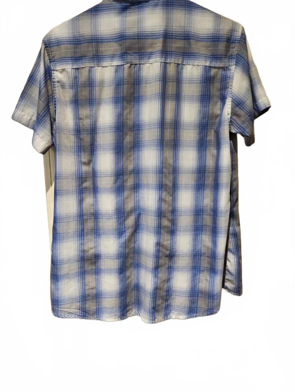 Dixxon Flannel Morse Bamboo Large L Blue Gray Plaid Short Sleeve Women's Shirt - Picture 9 of 9